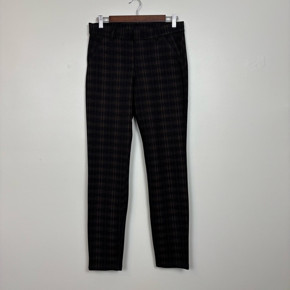 Kut From The Kloth Pants 8 Black Brown Plaid Skinny Ponte Mid Rise New
